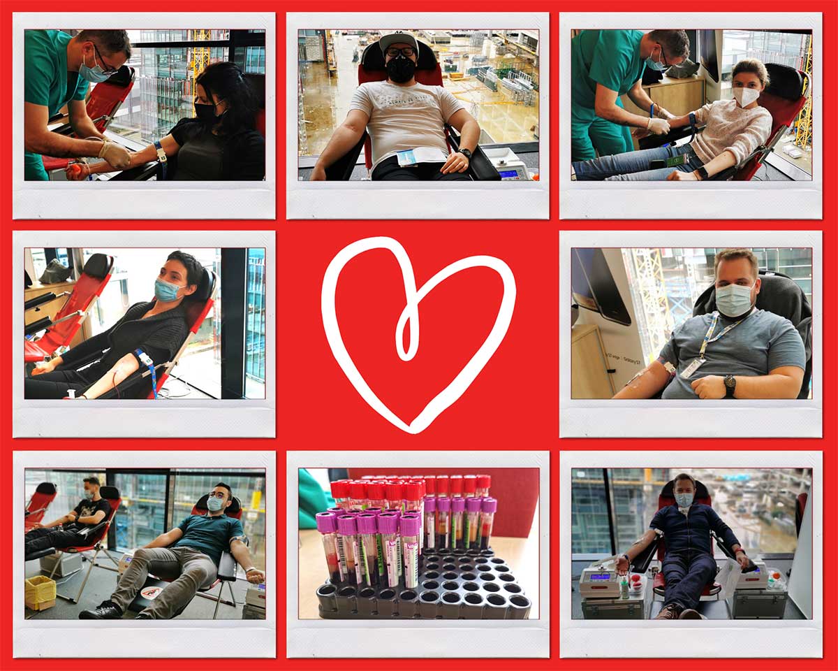 Image collage of blood donors at CGS Romania