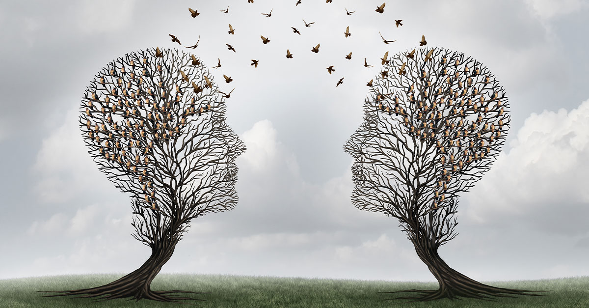 Two heads like trees exchange ideas communication image