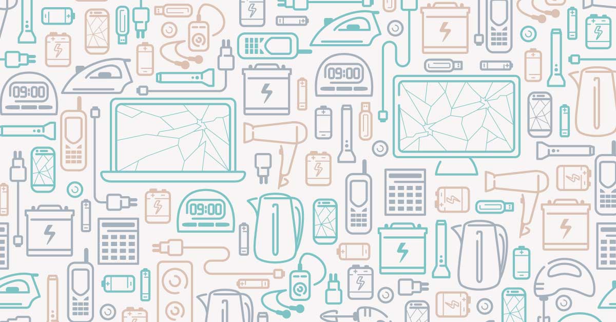 Line art with damaged products e-waste