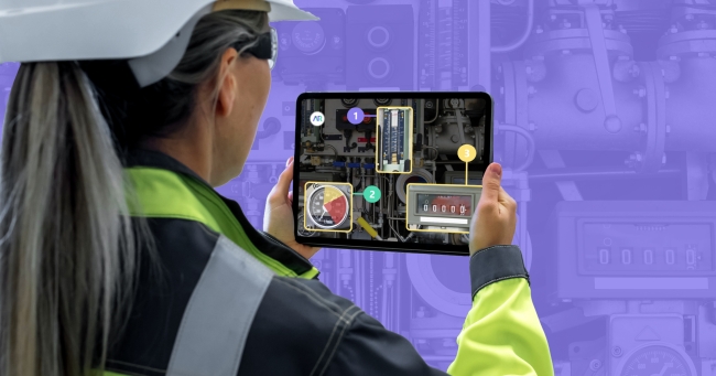 Woman using AR for field services repair