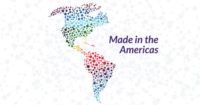 Illustration of North and South America using colorful dots
