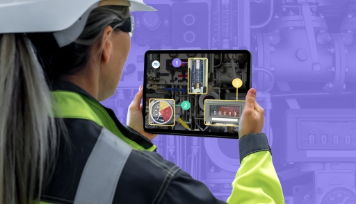 Woman using AR for field services repair