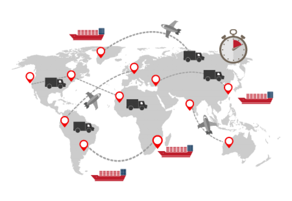 BlueCherry Manufacturing global logistics map
